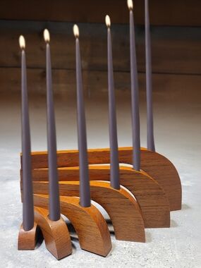 MCM Wood Rotating Candelabra 6 Arm Adjustable Taper Holder